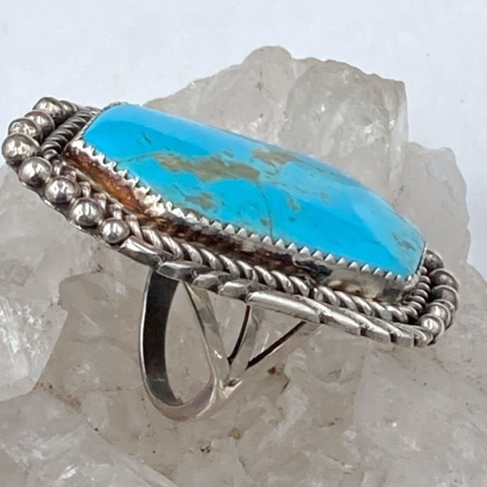 Vintage Navajo Joe Tso Huge Turquoise Sterling Ring - Picture 5 of 7